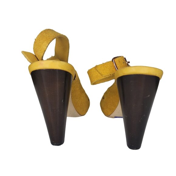 Sacha London Mustard Yellow Suede Leather Upper Slingback Heeled Sandals With Cu - Picture 10 of 11